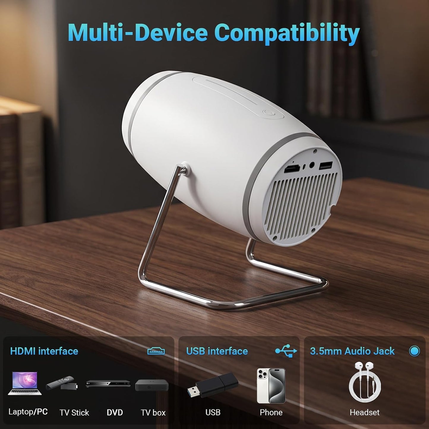 【Aplicaciones integradas】Mini proyector con WiFi y Bluetooth, proye...