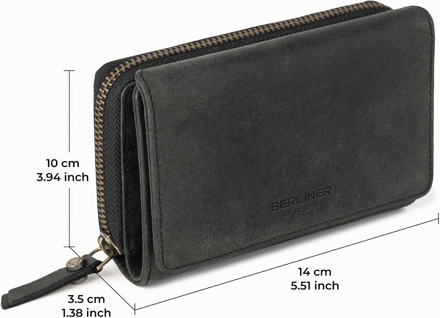 BERLINER BAGS Cartera vintage de piel auténtica Viena, con bloqueo...