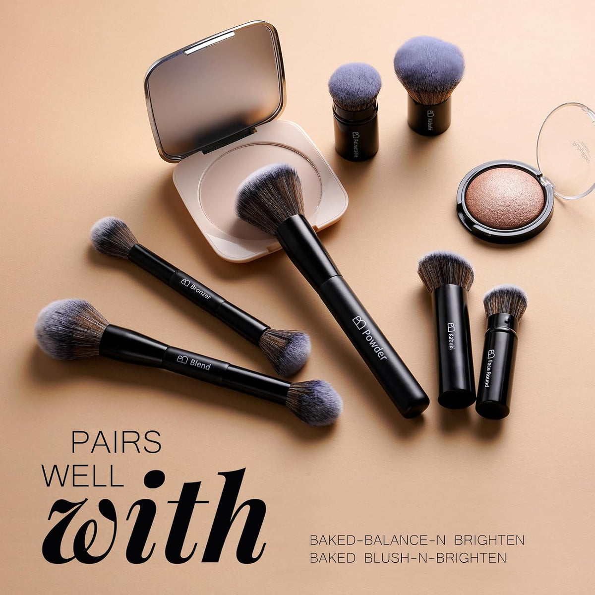 Brochas de maquillaje profesionales BS-MALL con estuche de viaje, b...