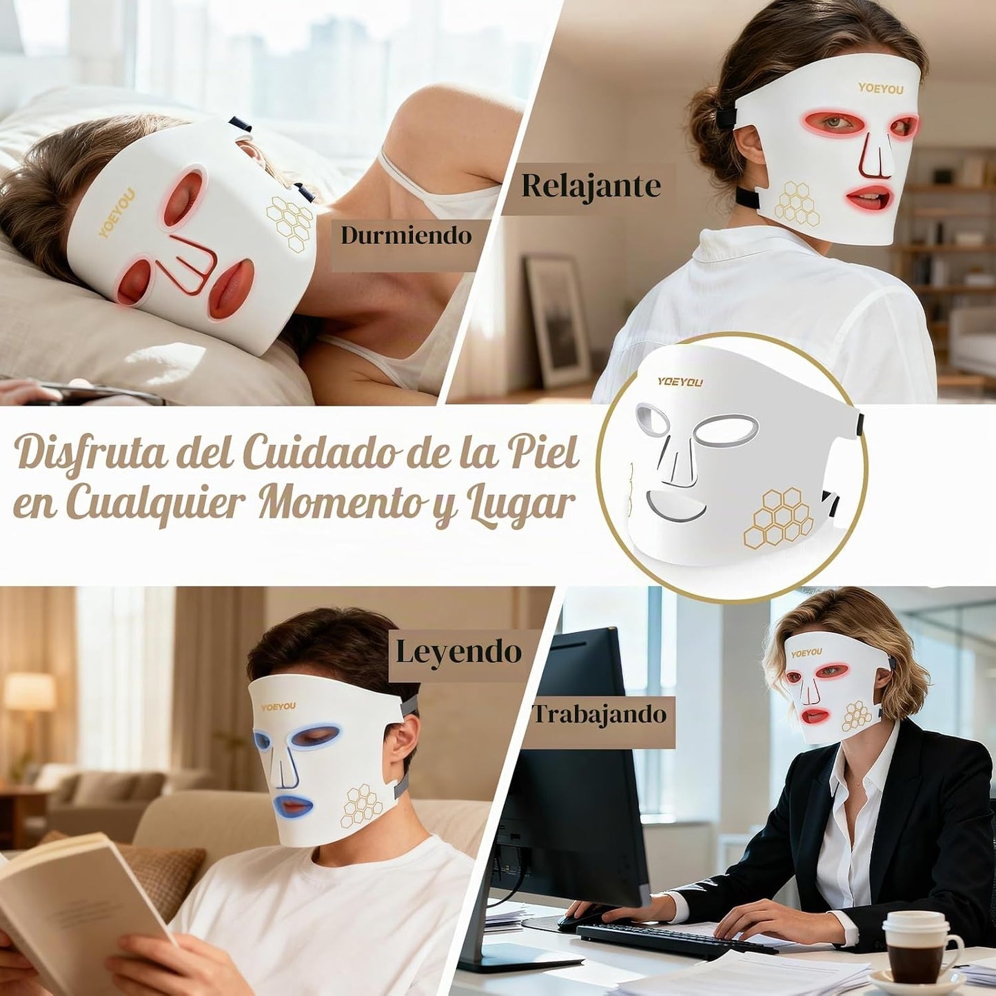 YOEYOU Terapia de luz roja para cara, máscara facial LED infrarroja...