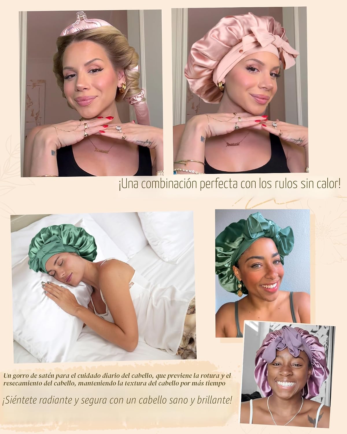YANIBEST Gorro de seda ajustable para mujeres durmientes, gorro de...