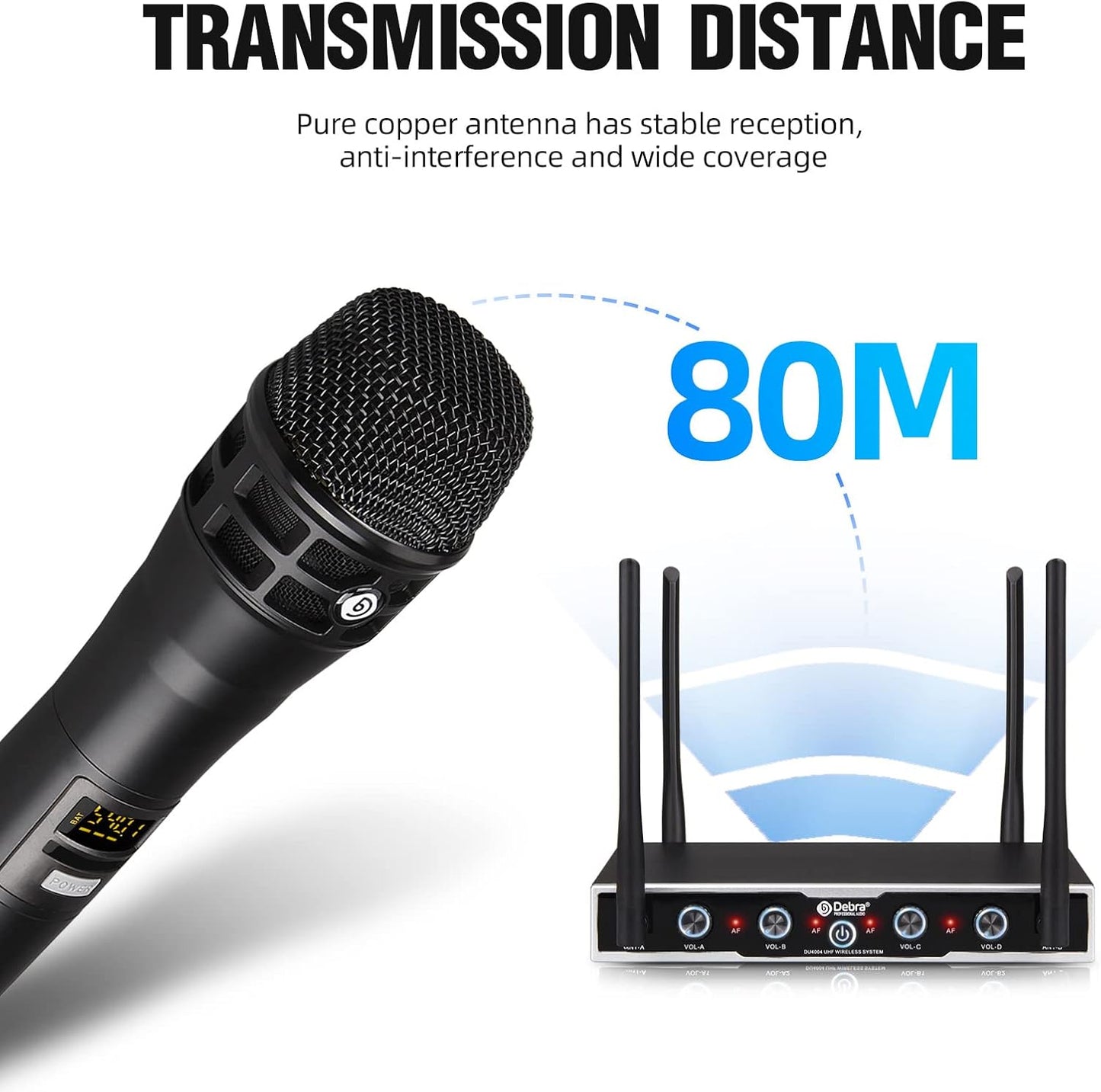 D Debra Sistema de Micrófono Inalámbrico de Audio Pro DU4004 UHF 4...