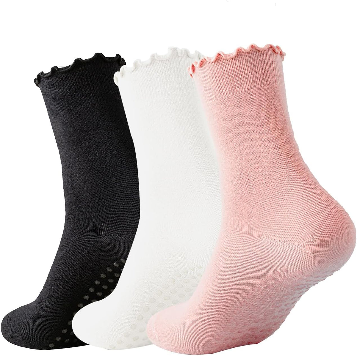 Ceoon 3 pares de calcetines de pilates con empuñaduras antideslizan...
