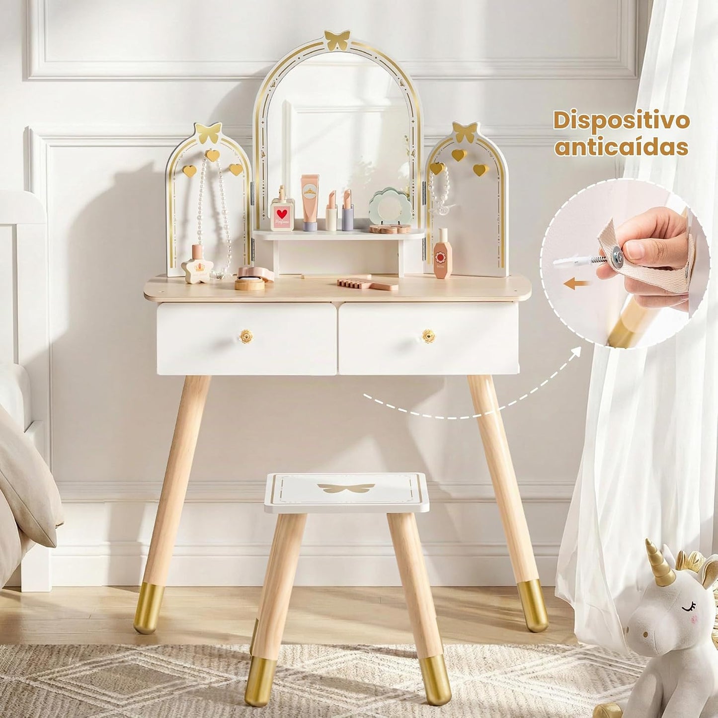 ROBUD Juego de mesa y silla para niños, juego de tocador para niñas...
