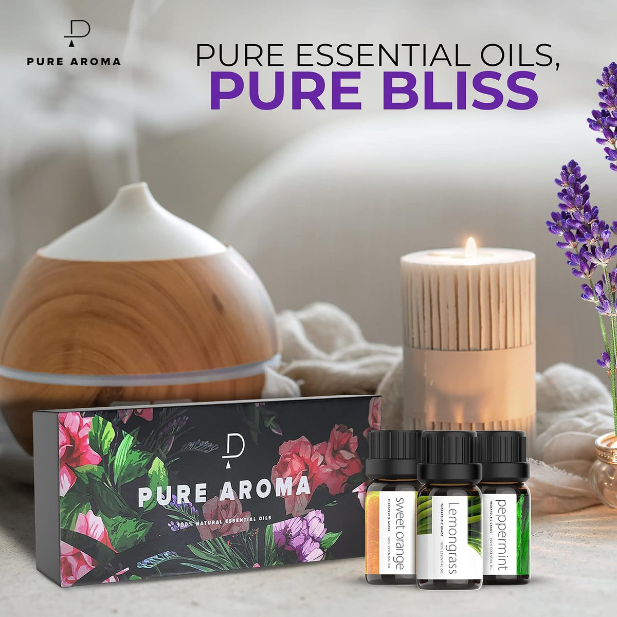 Pure Aroma Juego de aromaterapia de aceites esenciales, 6 aceites d...