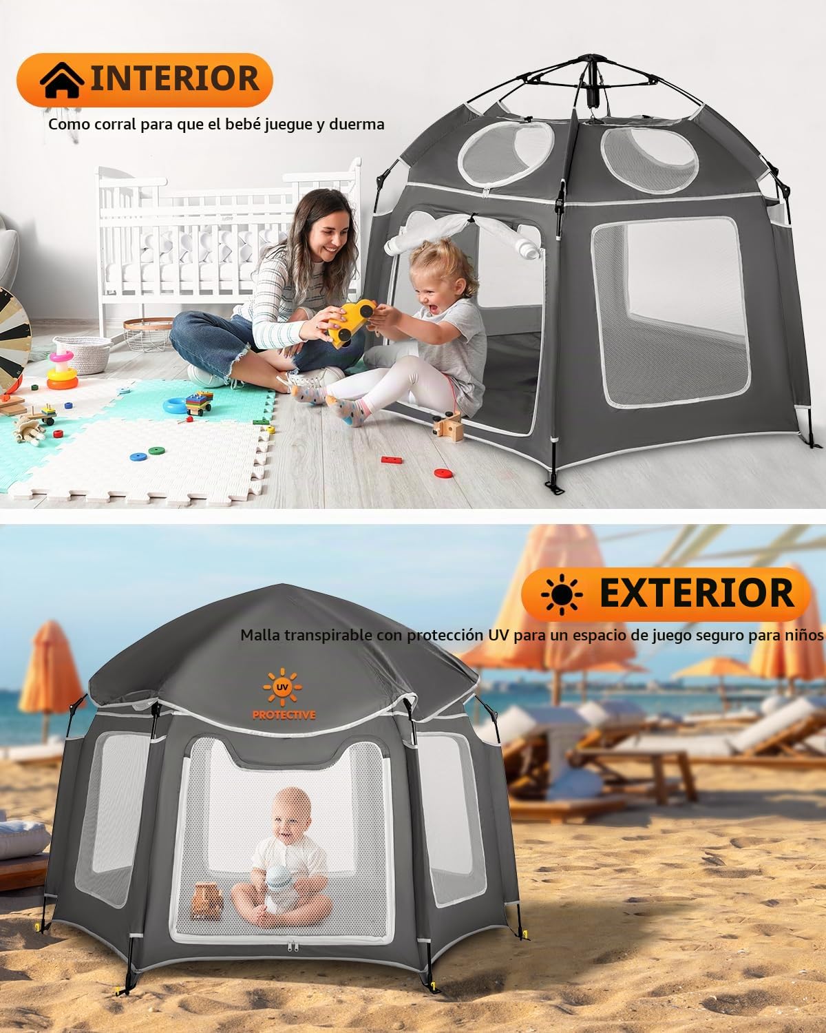 Patywaga 59 "Pop-Up Baby Playpen con toldo UV, tienda plegable...