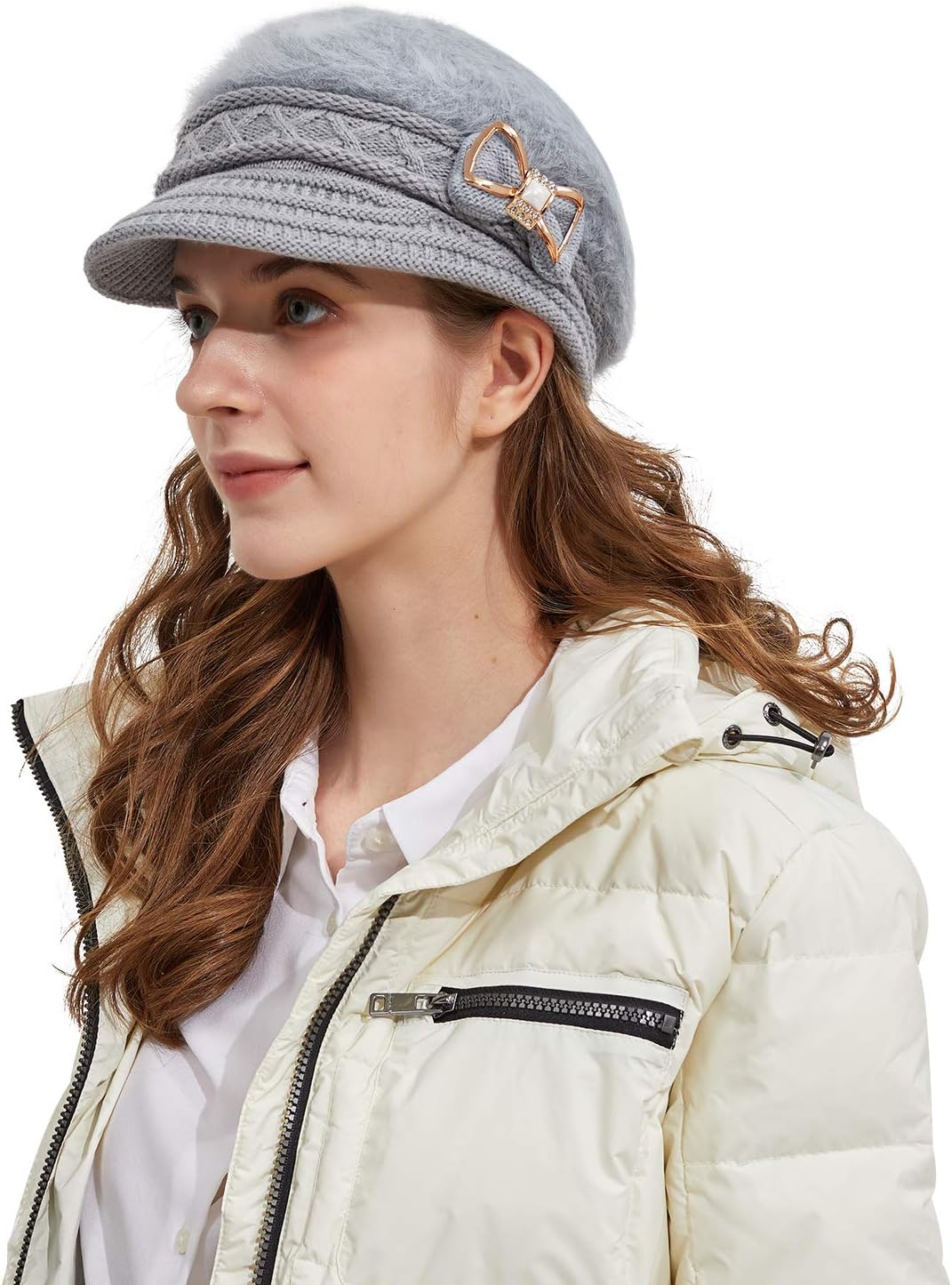 Surblue Sombrero de punto para mujer, boina, gorra de ala ancha con...