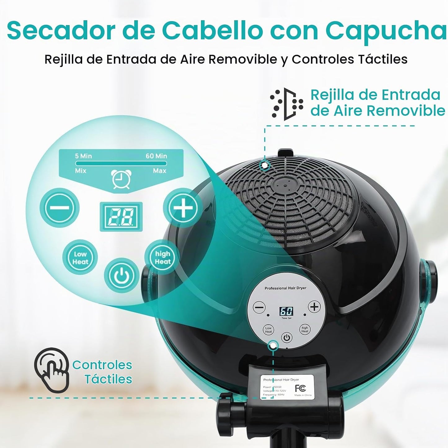 Secador de pelo con capucha, secador profesional de campana sobre r...