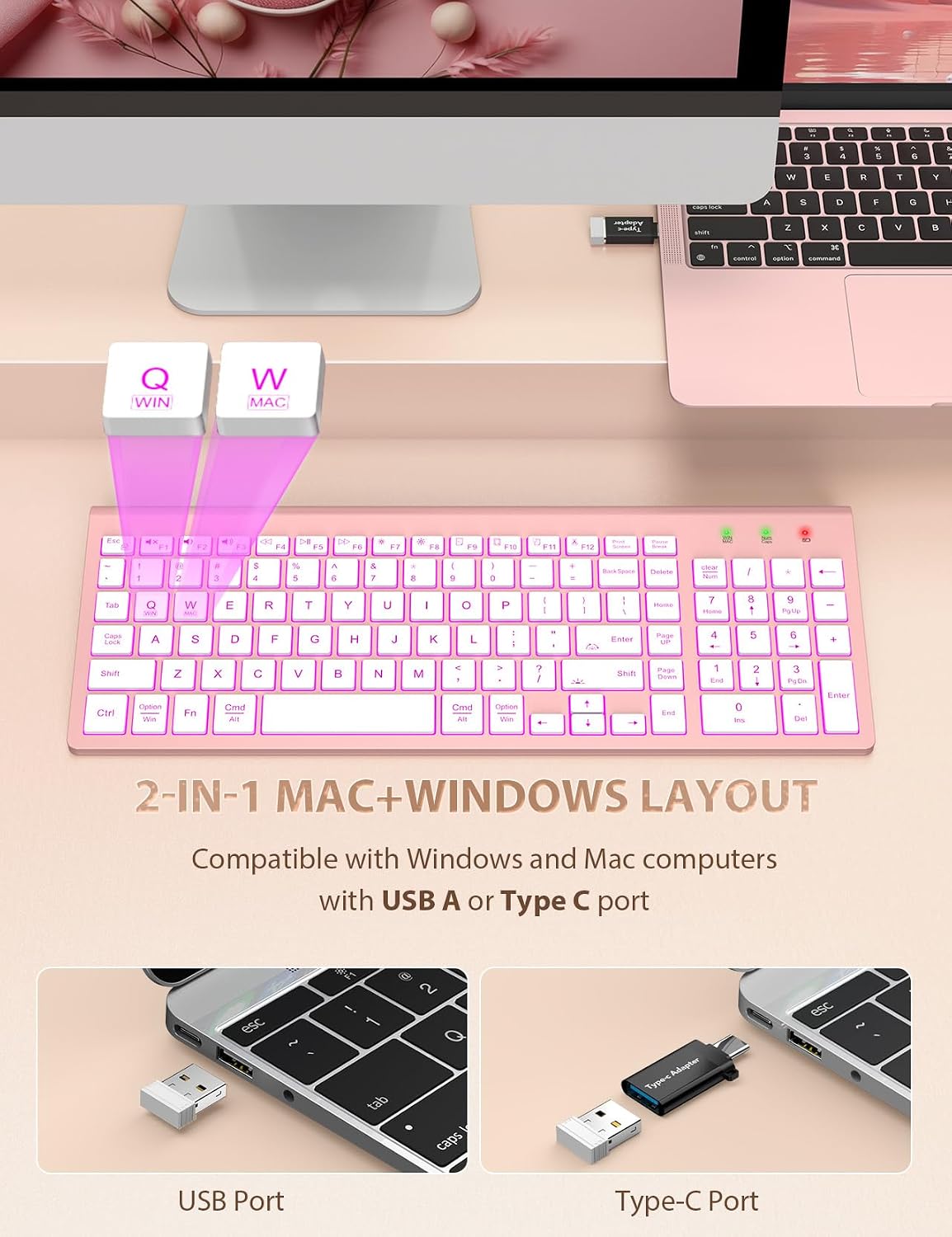 SABLUTE Combo de teclado y mouse inalámbricos retroiluminados - Tec...