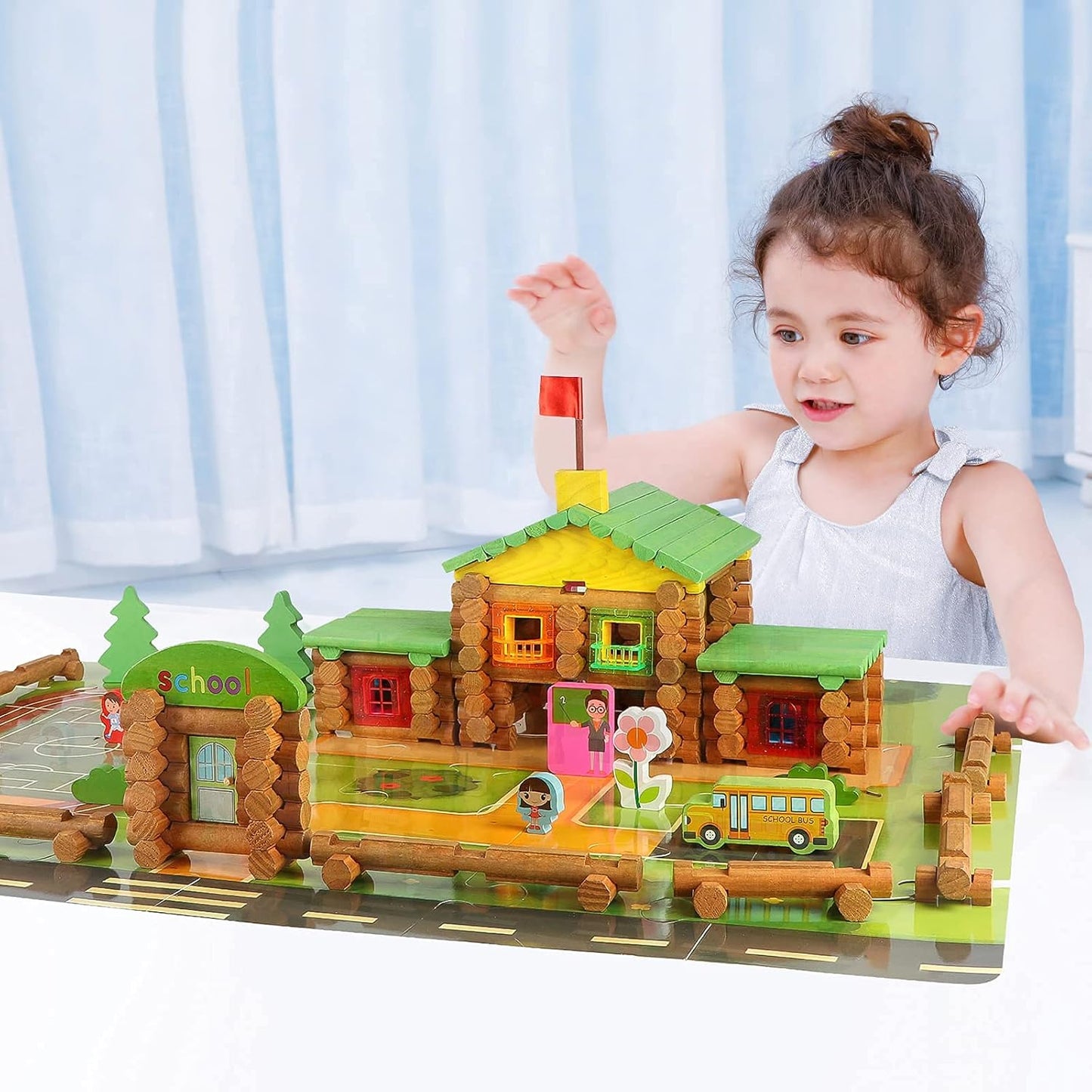Wondertoys Juego de troncos de madera real de 269 piezas a partir d...