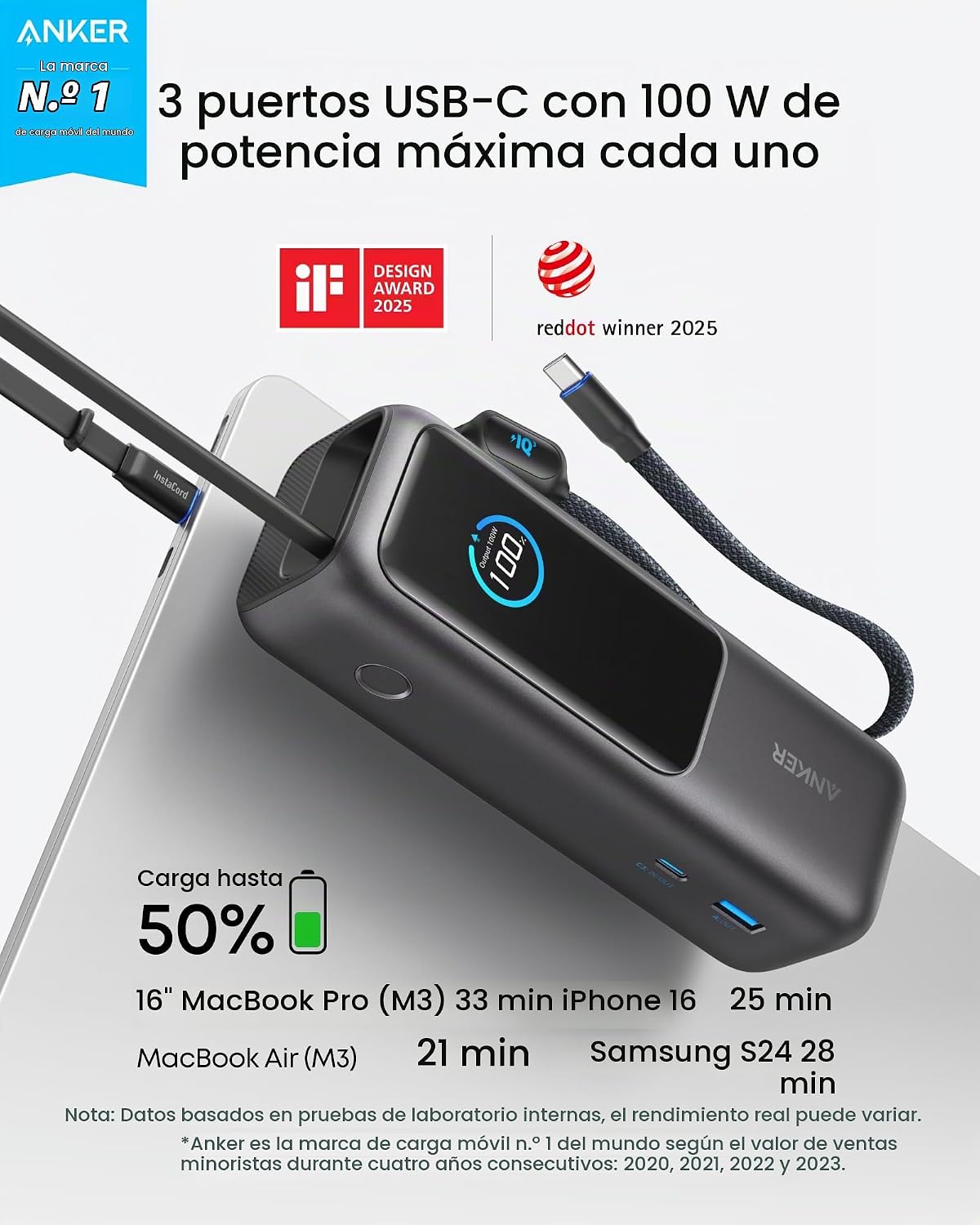 Anker Batería portátil para laptop, cargador portátil de 25,000 mAh...