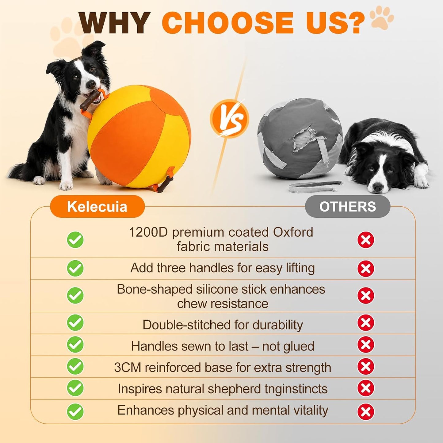 Kelecuia Pelota de pastoreo de 22,5" para perros caballos, almohadi...