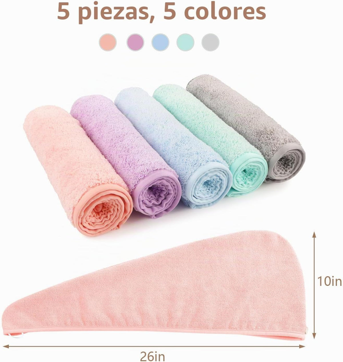 AIDEA - Toalla para el cabello, paquete de 5 toallas absorbentes de...
