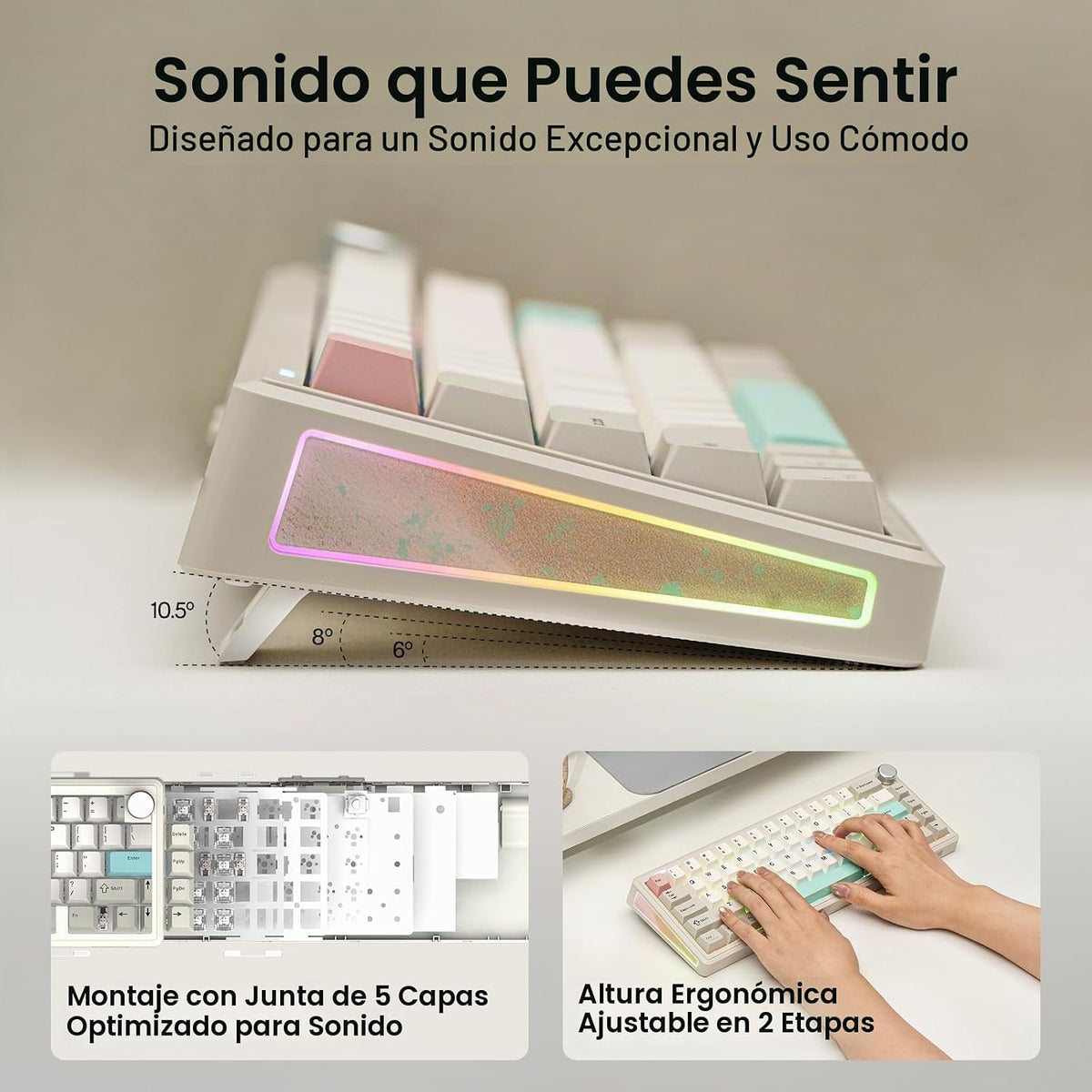 EPOMAKER TH65 Teclado mecánico inalámbrico para juegos con perilla...