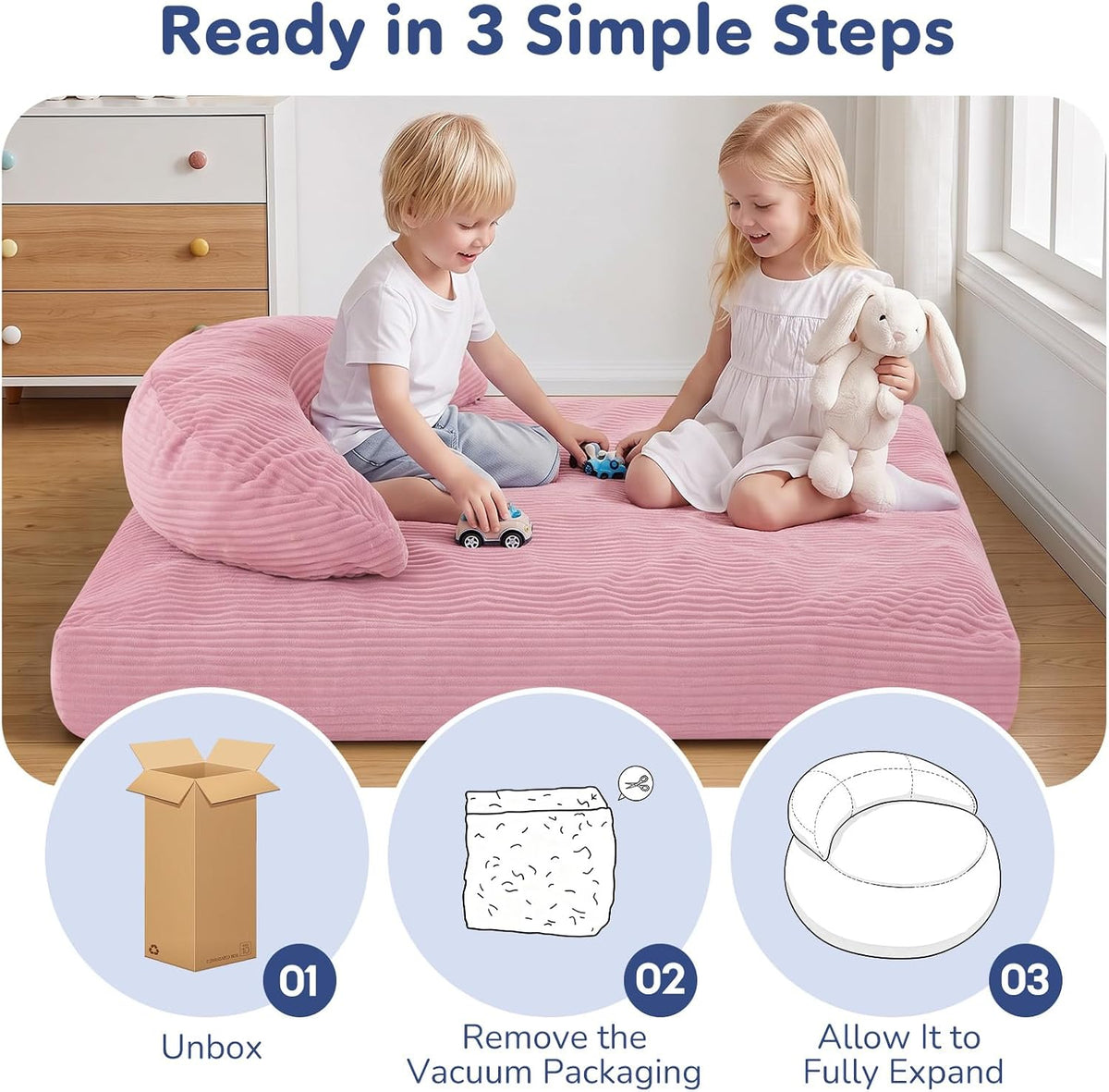 COMAX Puf para niños, cama convertible rosa para niños | Sillón con...