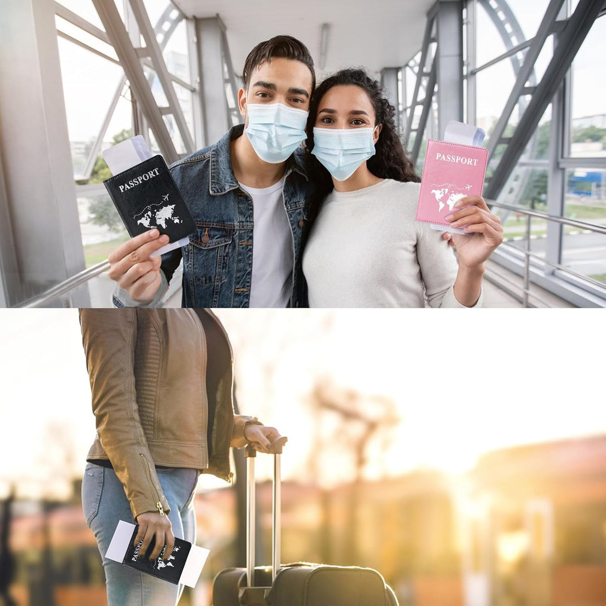 2 soportes para pasaporte, cartera ultradelgada para pasaporte para...