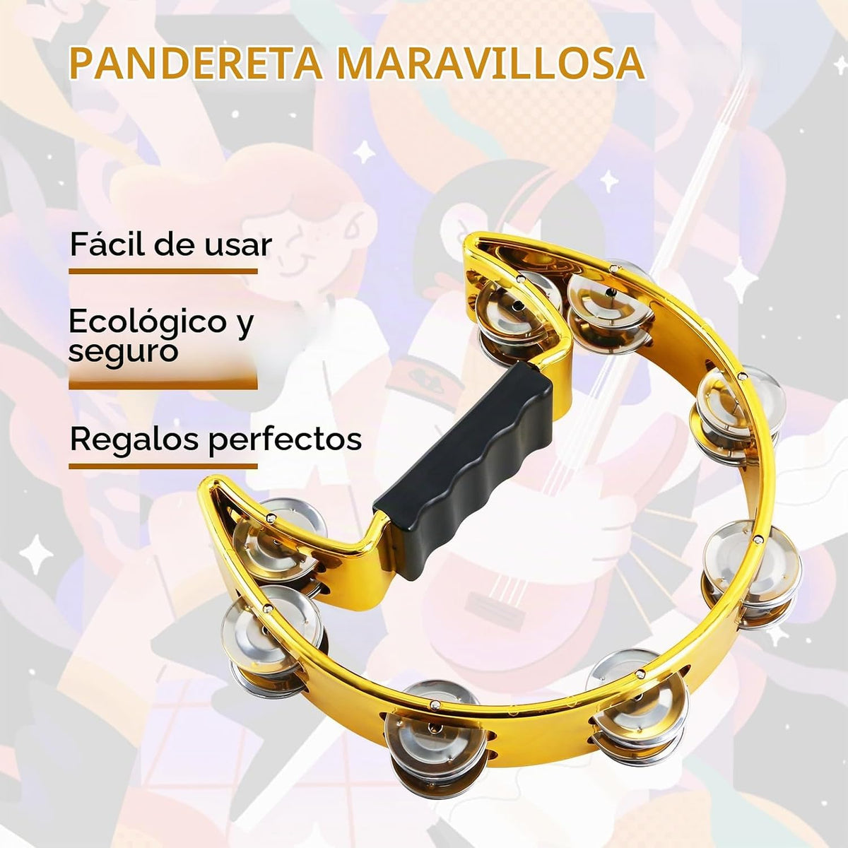 EASTROCK Pandereta Instrumento de Percusión Musical Campanillas de...
