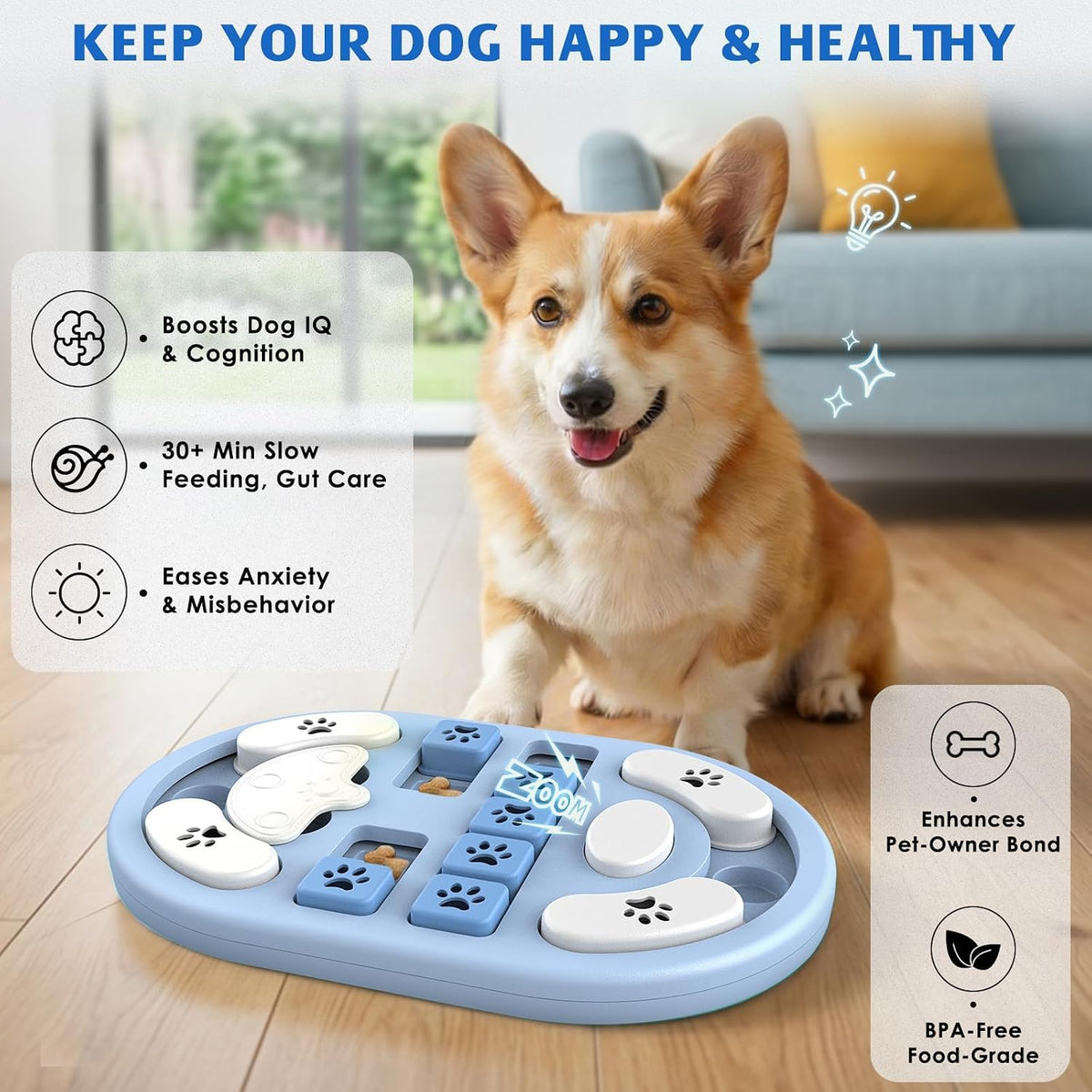 Juguete de rompecabezas para perros, alimentador lento interactivo...