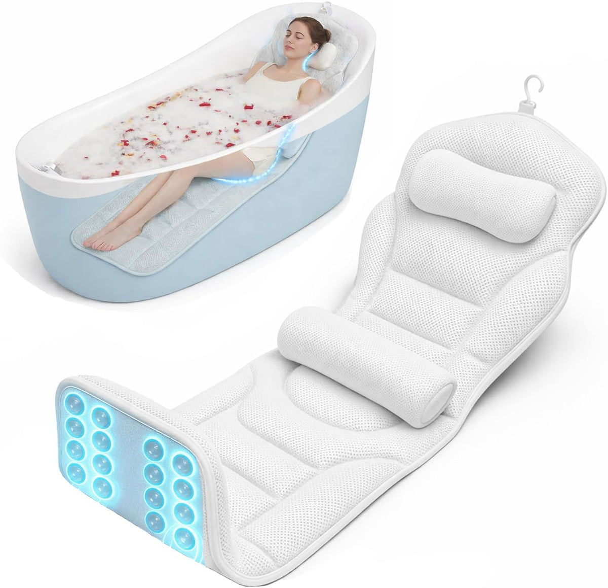 Almohada de cuerpo completo para bañera con soporte lumbar, cojín d...