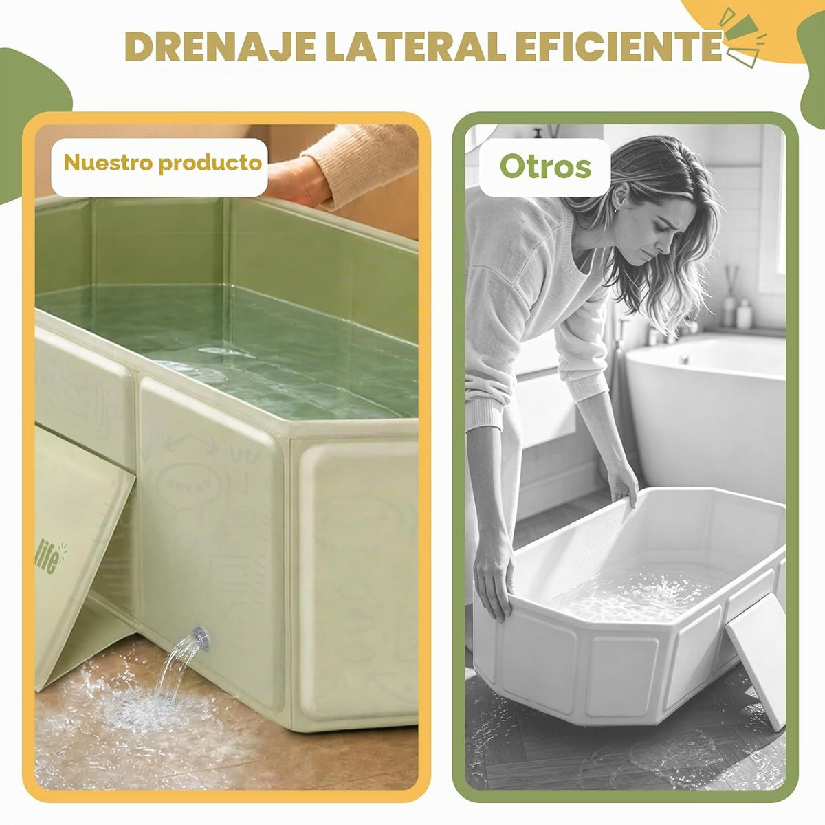 Orzbow Bañera para niños pequeños con tapón de drenaje lateral, por...