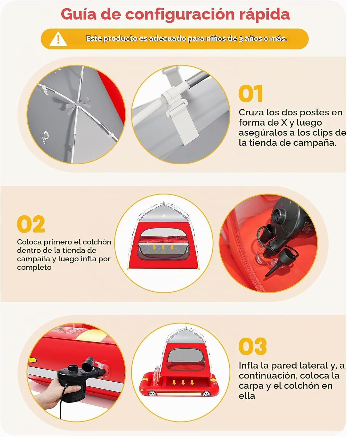 QPAU Colchón inflable de aire para niños, diseño de tienda de bombe...