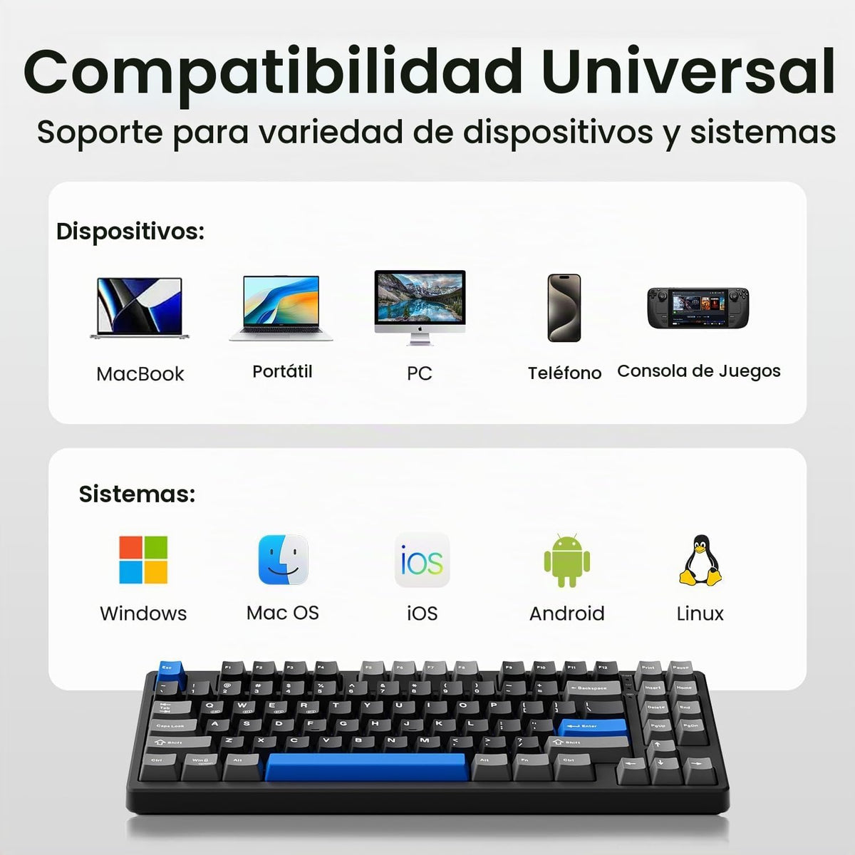 Teclado mecánico inalámbrico, montado con junta, con sonido cremoso...
