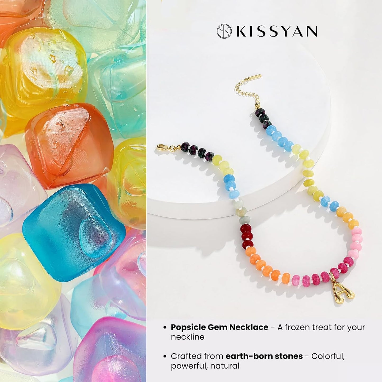 KissYan Collares con inicial para mujer, collar de cuentas de color...