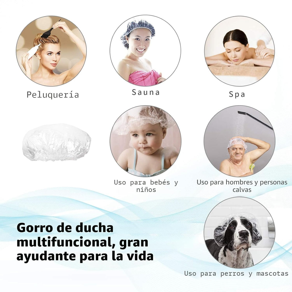 50 unidades de gorros de ducha desechables, gorro de baño de plásti...