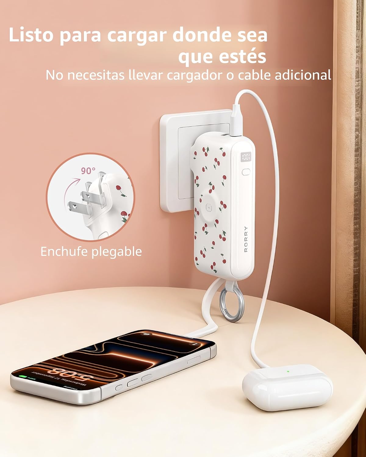 RORRY Cargador portátil de flujo 10000mAh 40W enchufe de pared Banc...