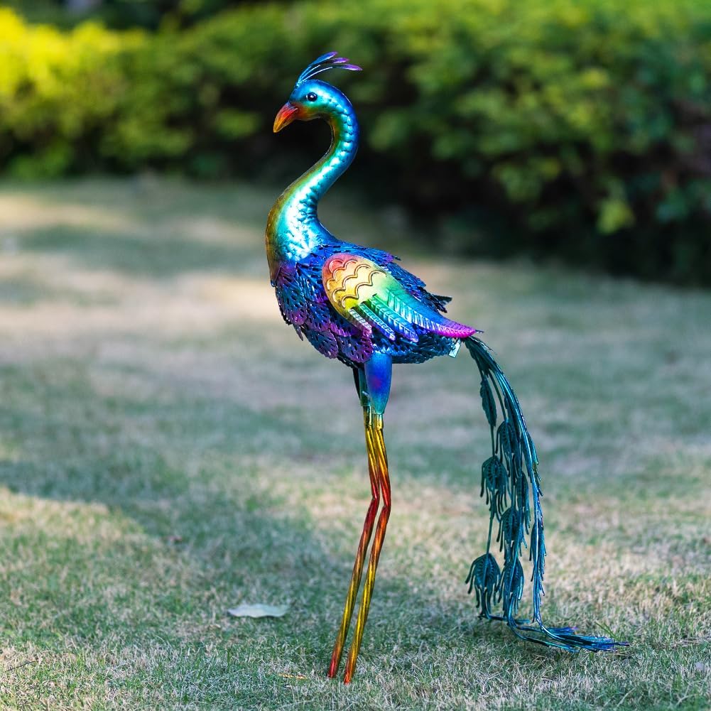 dreamskip Decoración de jardín de pavo real de metal, estatua de me...