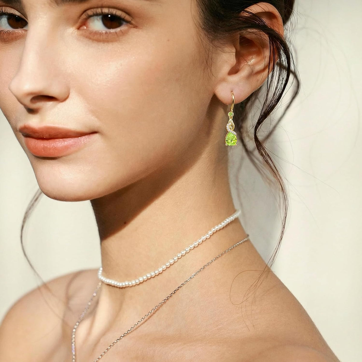 FANCIME Pendientes colgantes con piedra natal de pera para mujer de...