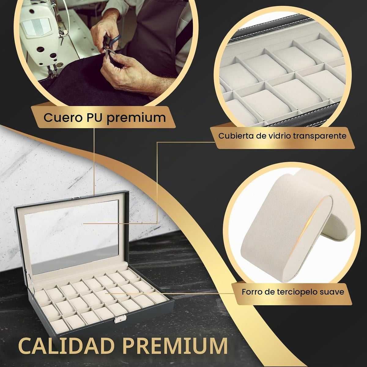 Caja de Reloj AMGSH 24 Ranuras Elegante Portátil Negra para Colecci...
