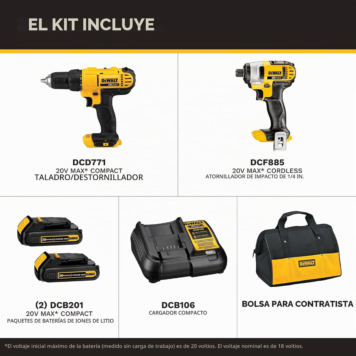 DEWALT Kit de combo de perforación inalámbrico de 20V MAX, 2-Herram...