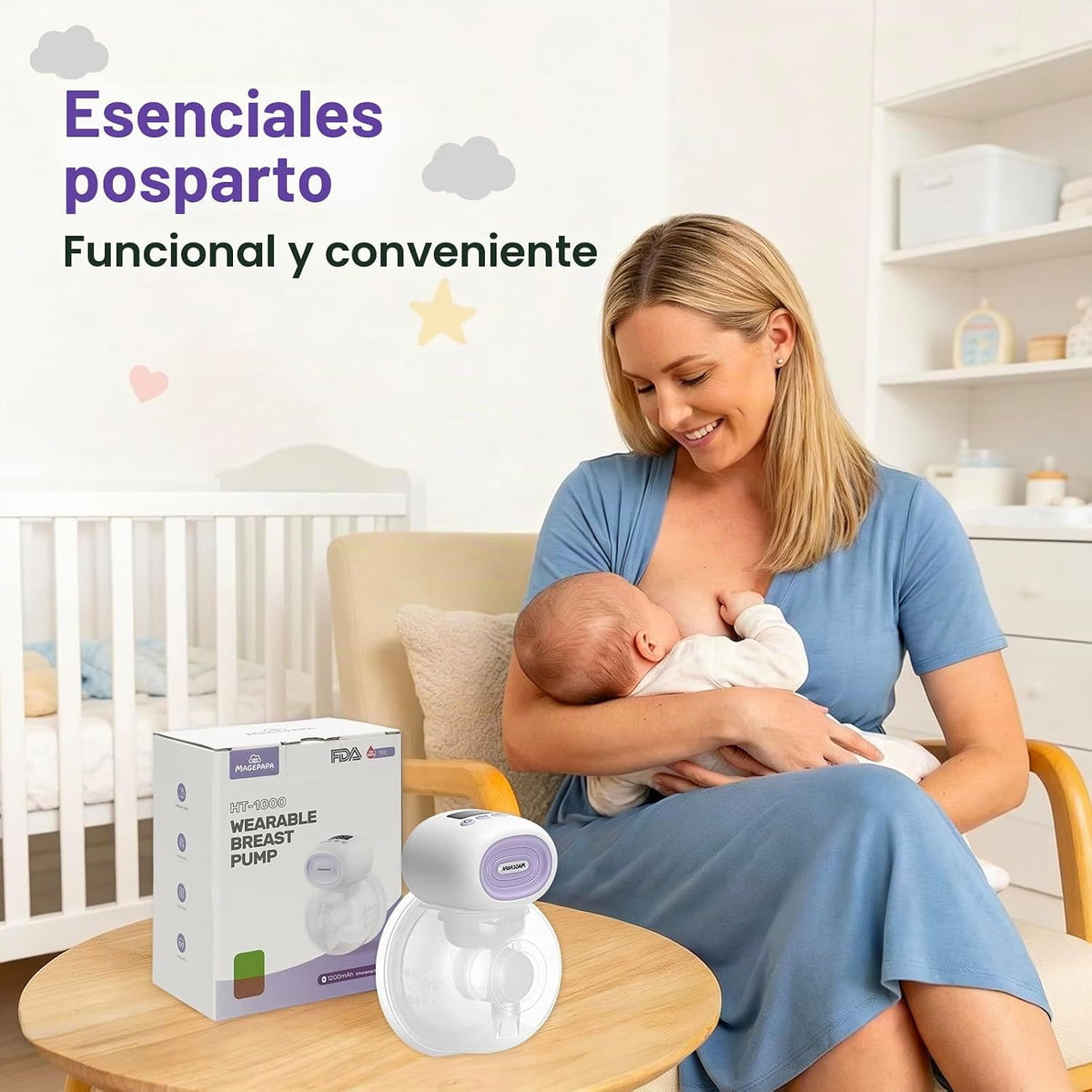 MAGEPAPA Extractor de leche eléctrico portátil | Fuerte succión, si...