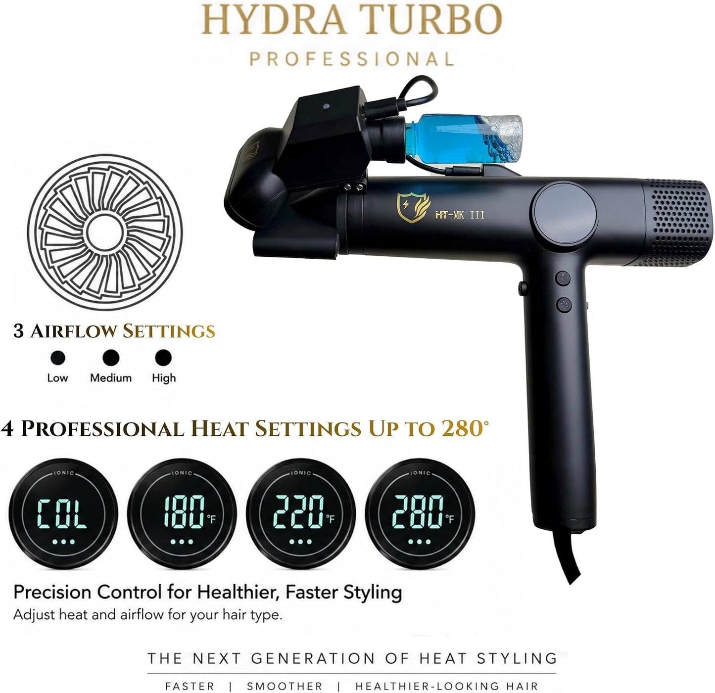 Hydra Turbo Mark 3 (negro mate) secador de pelo iónico profesional,...