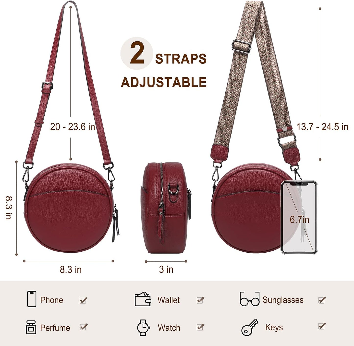 COOLCY Bolsos cruzados de cuero, bolso de hombro circular, bolso re...