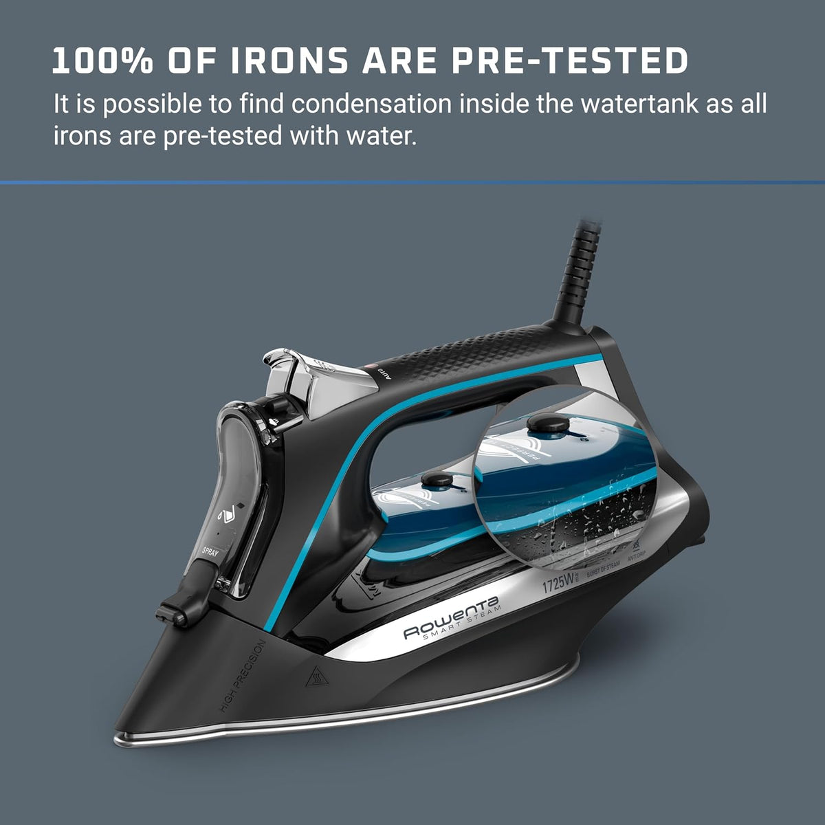 Rowenta, Plancha de vapor de acero inoxidable Smart Temp para ropa,...
