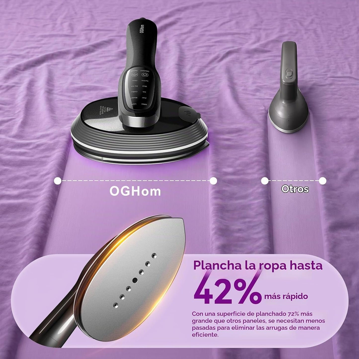 OGHom Vaporizador y plancha 2 en 1 para ropa, plancha de mano de 12...