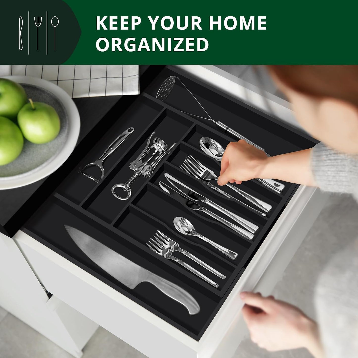 ROYAL CRAFT WOOD Organizador de cajones de cocina de bambú de lujo,...