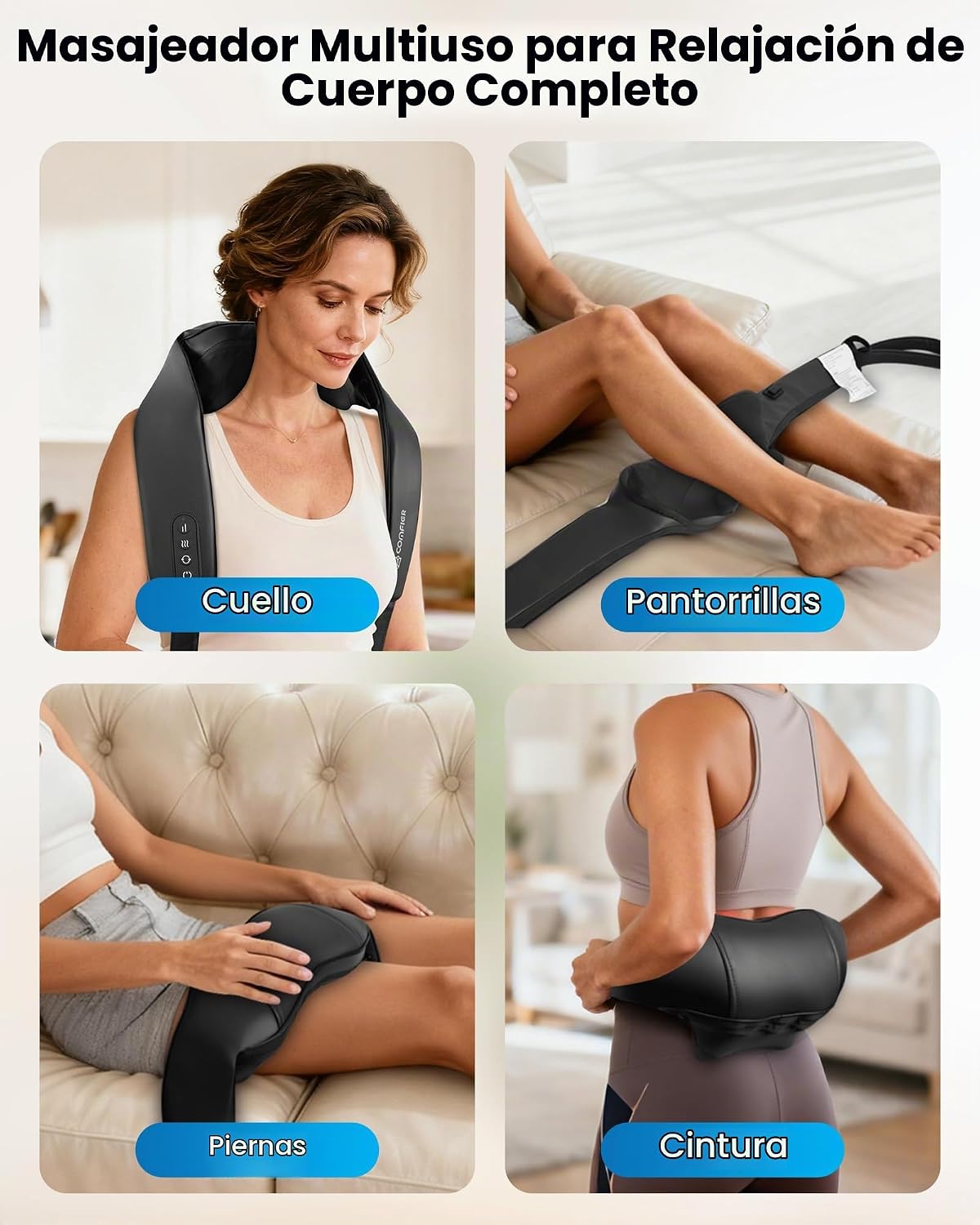 COMFIER Masajeador de cuello Shiatsu con calor, masajeador inalámbr...
