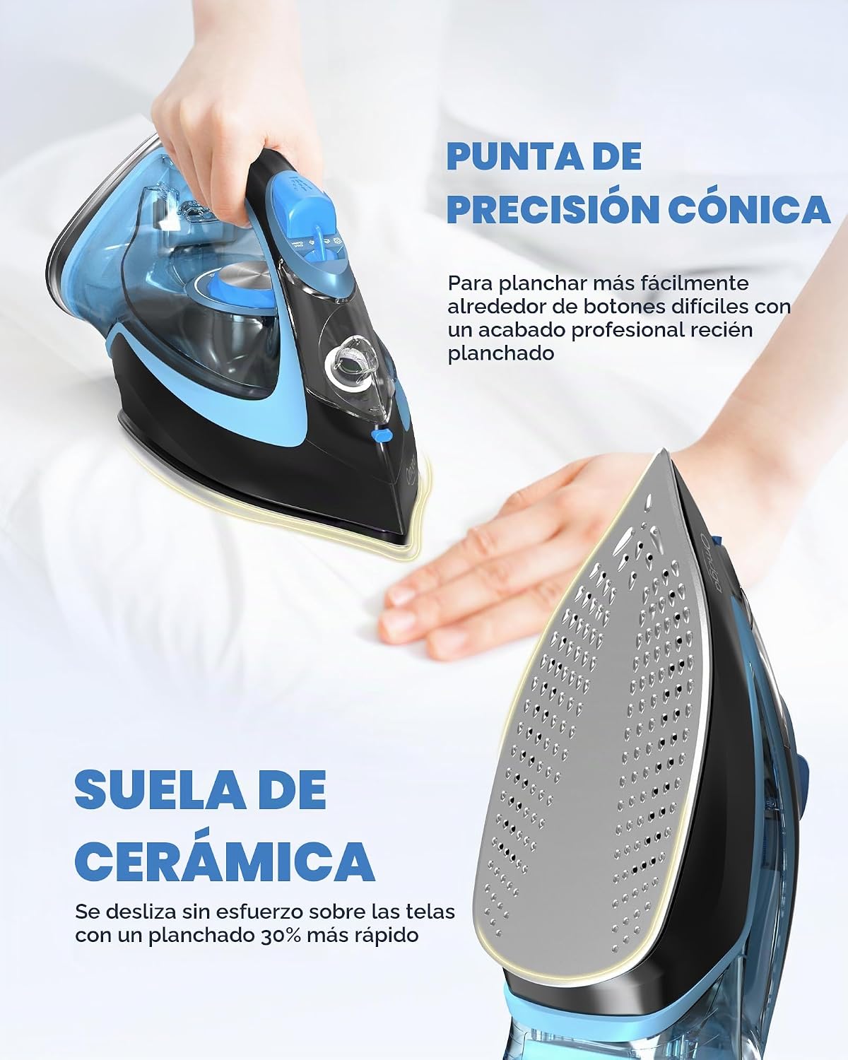 OMAIGA Plancha de vapor de 1750 W para ropa, tanque de agua grande...