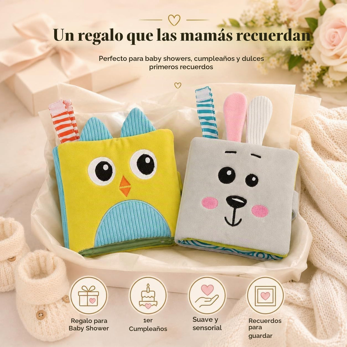 bebe mondo Juguete de espejo de conejo para bebé, libros suaves y a...