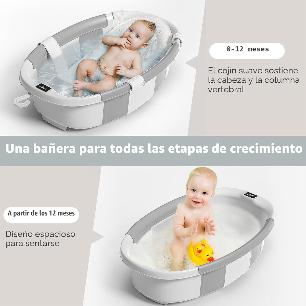 Himold Bañera plegable para recién nacidos a niños pequeños de 0 a...
