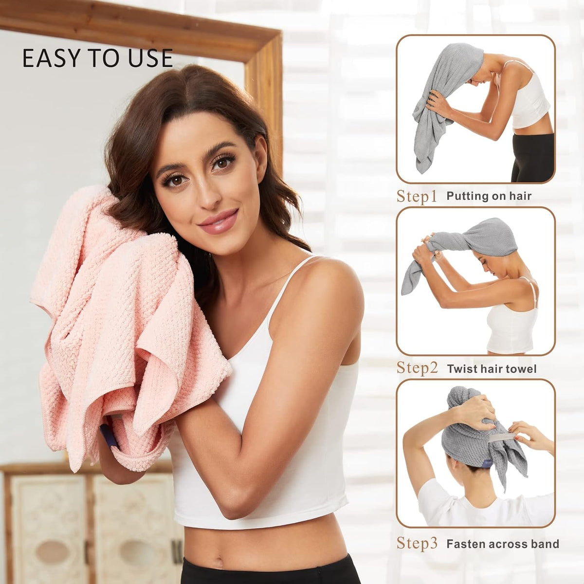 BYCOO Paquete de 2 toallas grandes de microfibra para mujer, toalla...