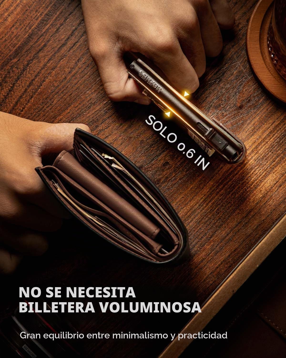 LORZOR Cartera delgada para hombres con cierre de seguridad, billet...
