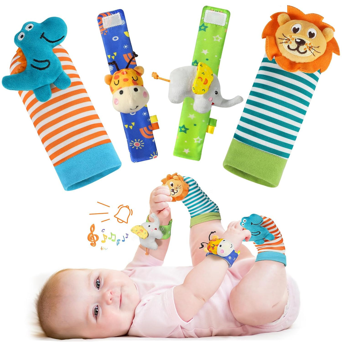 URMYWO Sonajeros de muñeca para bebé - Calcetines sonajero - Juego...