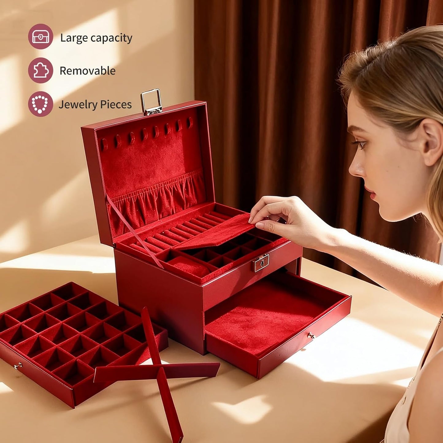 Greenfeather Joyeros para mujer, caja organizadora de joyas con tap...