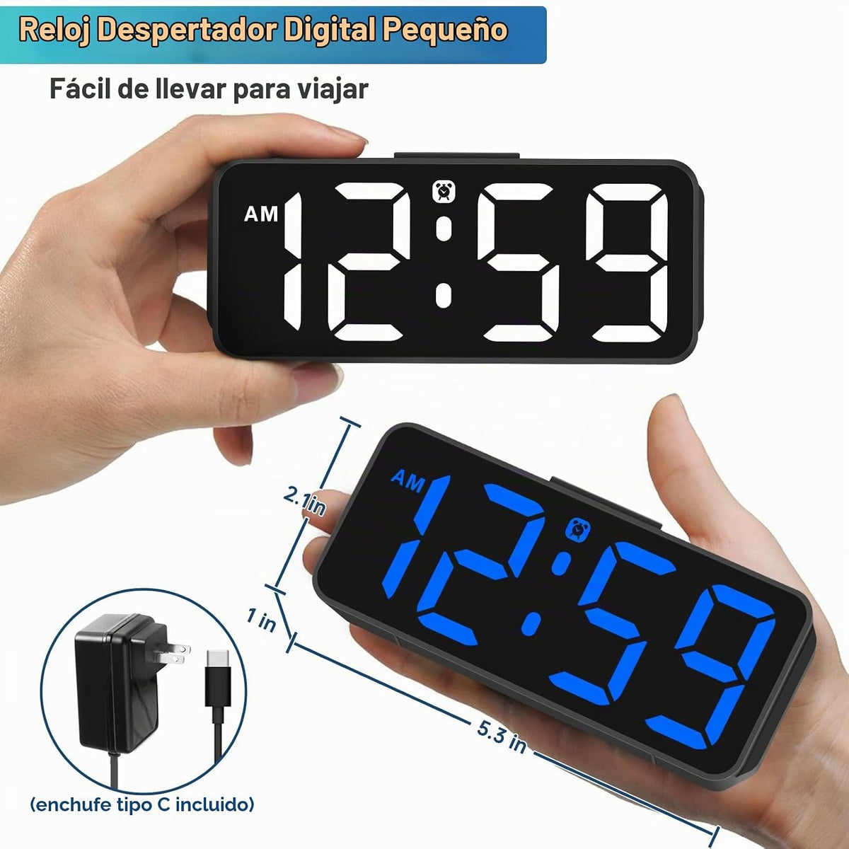 Peakeep - Reloj despertador digital pequeño y bonito, enchufable pa...