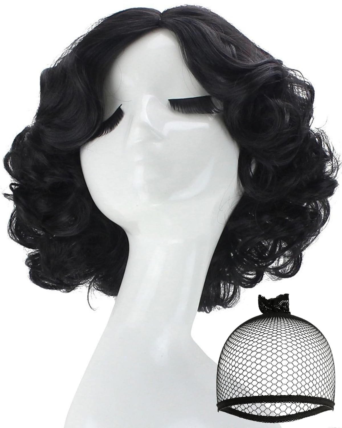 ANOGOL Peluca rizada negra corta Cosplay negro rizado Bob peluca pr...