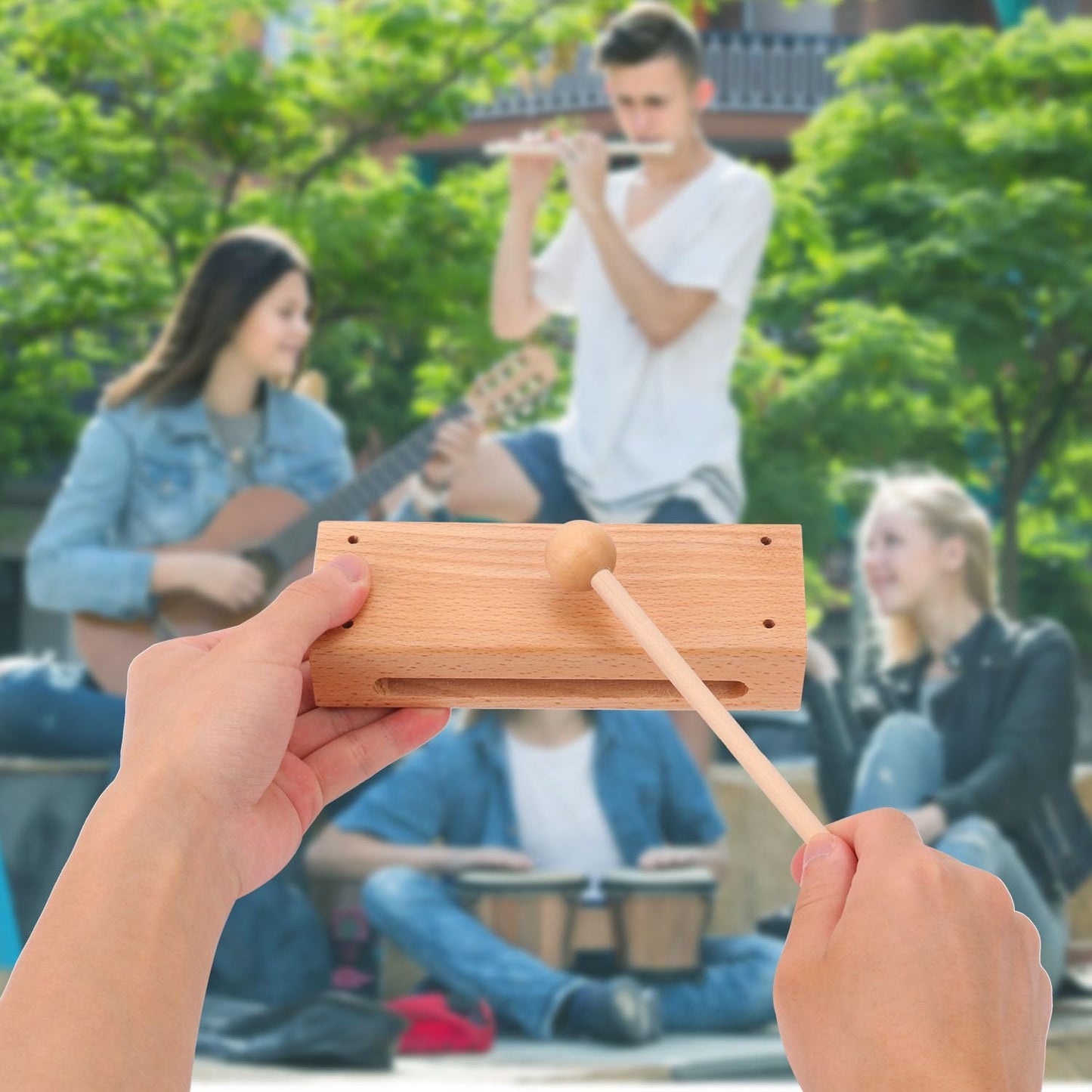 kukmakri Juego de 2 bloques de ritmo de madera maciza con mazo, ins...